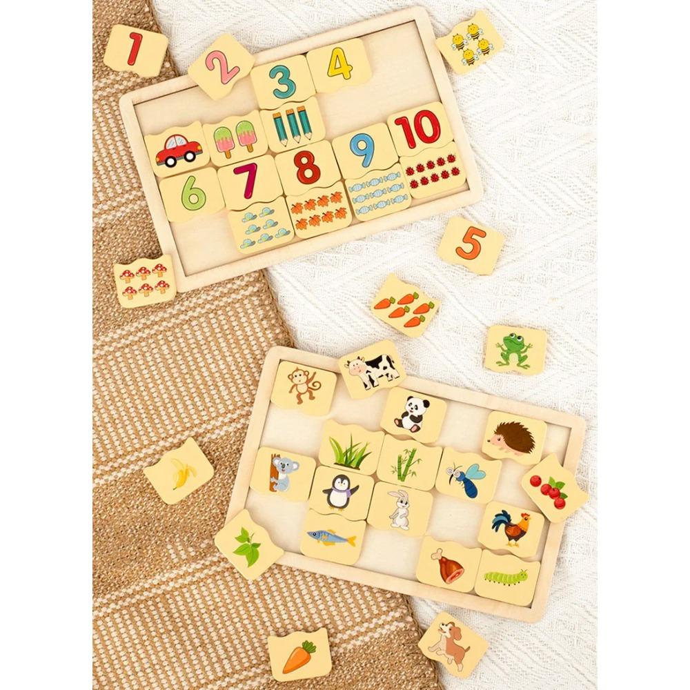 Kids Number Animal Cognitive Matching Puzzle Montessori Concentration Memory Training Wooden Educational Toys for Children