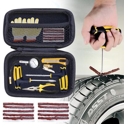 Strumento di riparazione pneumatici per auto Kit di riparazione pneumatici Set di strumenti per borchie Auto Bike Tubeless Pneumatici Tappo per foratura pneumatici Strumenti per garage con custodia