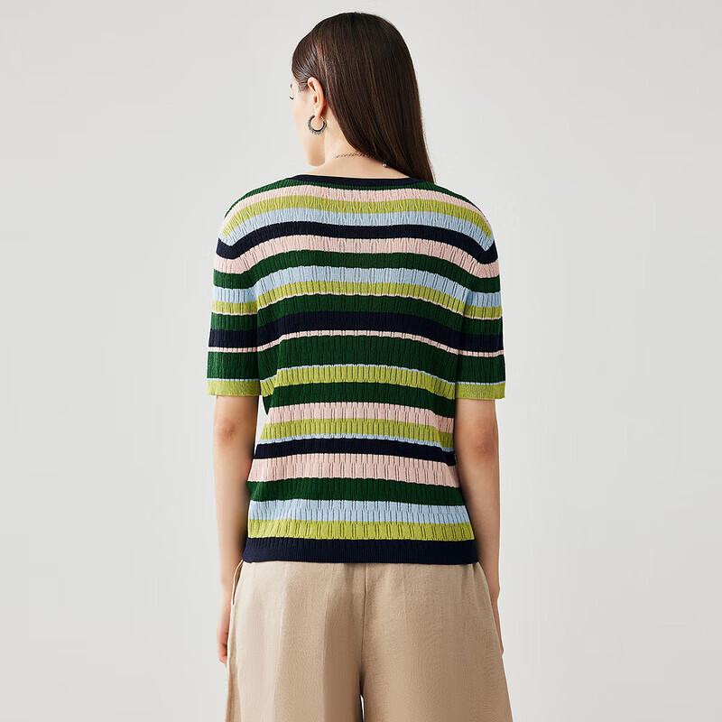 Zhaojun Women's Silk Blend Striped Round Neck Knit Top