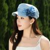 Korean Style Denim Camellia Beret Hat Artistic Painter Caps Casual Flower Flat Top Hat  Girl