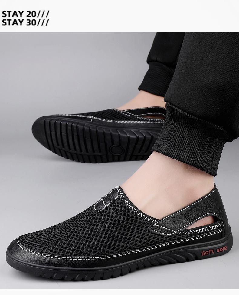 Plus Size Trendy Men's Black Breathable Mesh Slip-On Casual Shoes