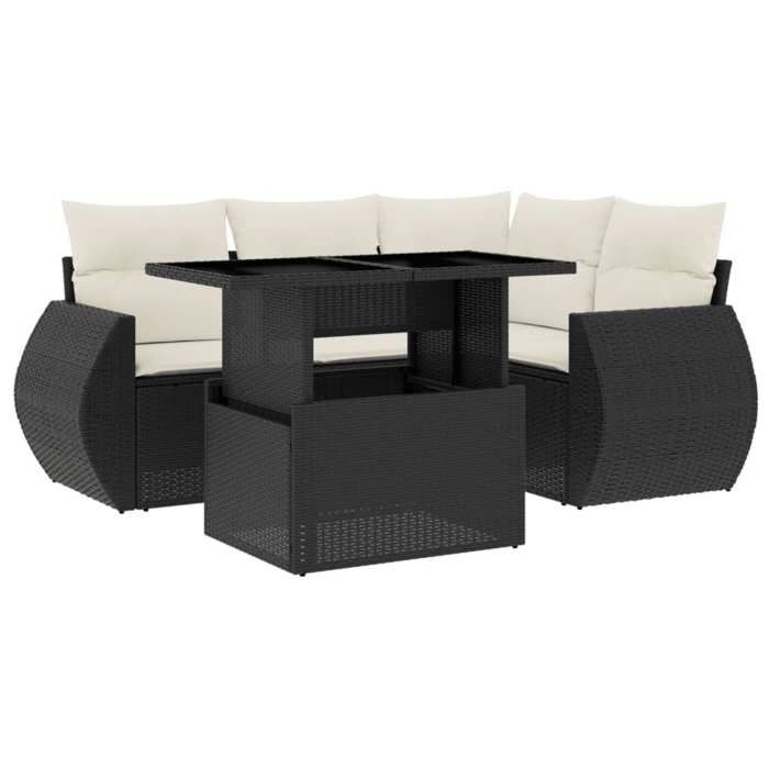 VidaXL Salon de jardin 5 pcs avec coussins noir résine tressée 3268506