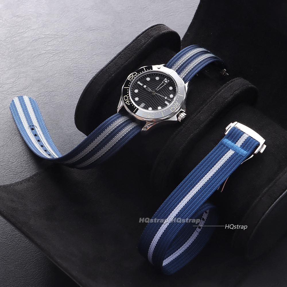 Ribbed Nylon Strap for Omega for Swatch for Moonswatch Stainless Steel Folding Buckle Men Women Sport Replace Watch Band 20mm