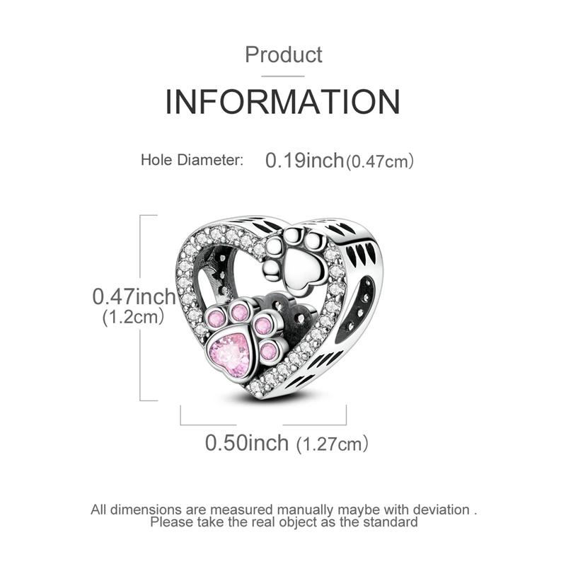 Original Charmscopper Pink Dog Paw Print Heart Beads Fit Charms Platabracelets For Women Jewelry Making Fine Gifts