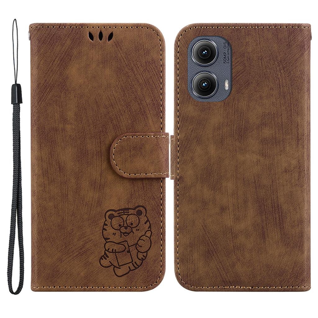For Motorola Edge (2024) 5G Stand Case Cute Tiger Imprint Leather Wallet Phone Cover