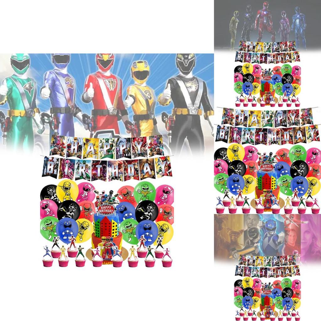 Mighty Morphin Power Rangers Party Banners Balloons And Spiral Cake Picks For Children Birthday Festivities