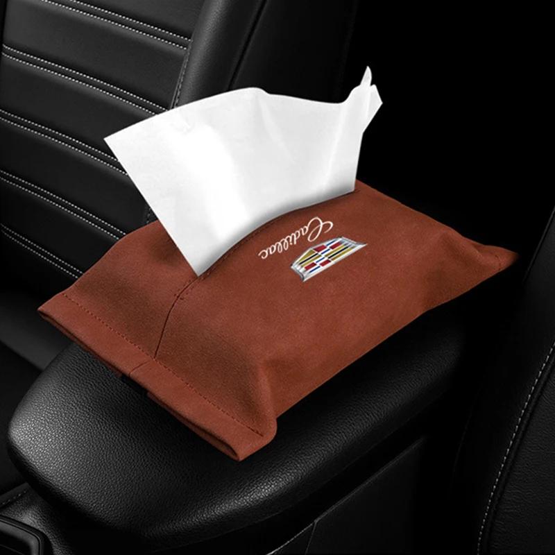 Suede Car Seat Back Tissue Bag Auto Interior Paper Storage Box for Cadillac ATS BLS CT4 CTS SLR STS XT4 XTS Escalade Deville DTS