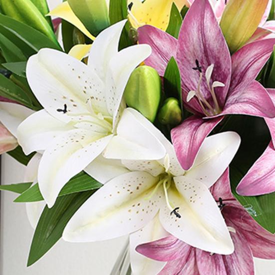 1 szt. Sztuczny kwiat dekoracyjny prezent do dekoracji domu krótka gałązka fałszywy bukiet lilii sztuczny kwiat do salonu