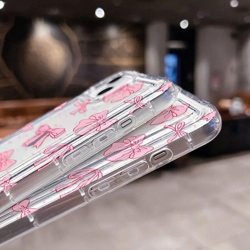 Měkký růžový mašličkový kryt na telefon pro iPhone 11 kryt iPhone 12 13 14 15 Pro Max XS XR X 7 8 Plus SE 2020 Nárazuvzdorný nárazník Mašličkový kryt