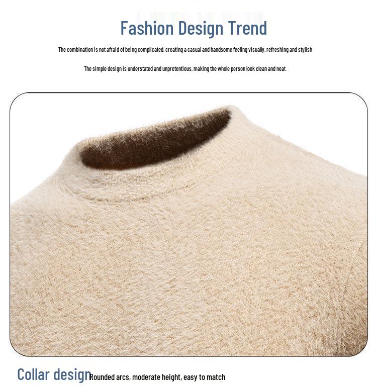 2025 Winter Men's Faux Mink Fur Round Neck Pullover Knitwear - Youth Fashion Casual Base Layer