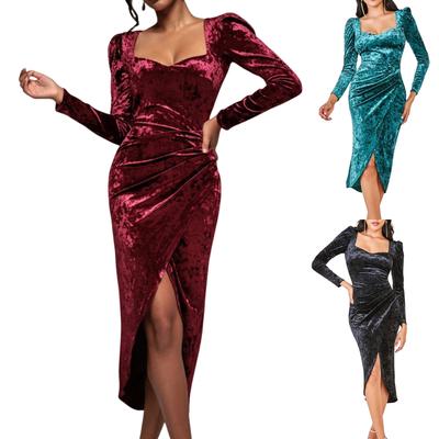 Damesmode Effen Kleur Feestklaar Aansluitend Kokerrok Elegant Langmouwig Jurkje