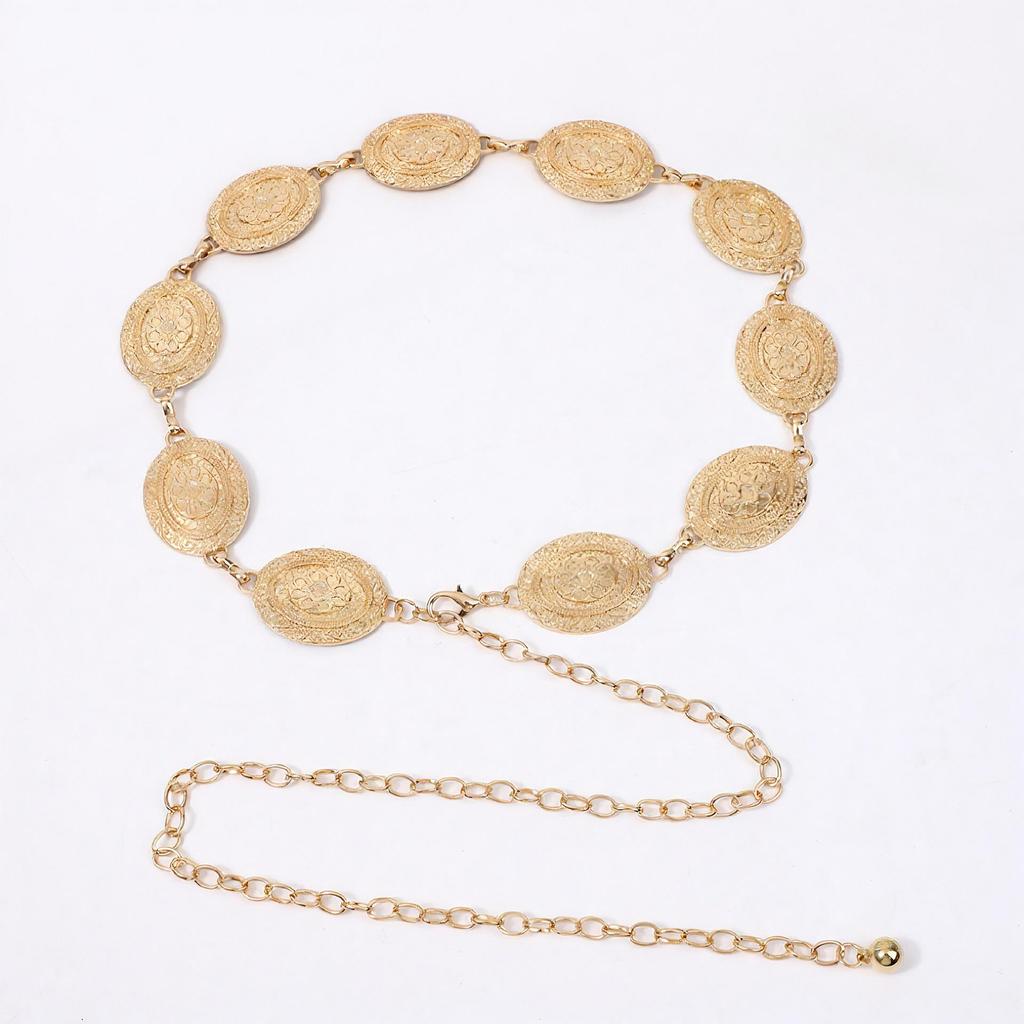 Bohemian Style Engraved Metal Waist Chain for Dresses and Jeans