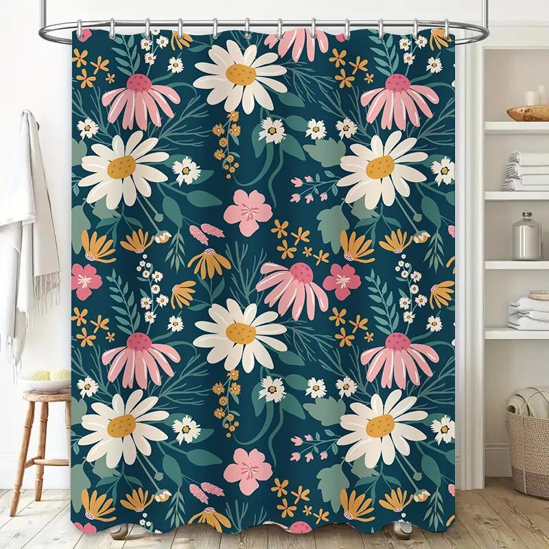 Spring Floral Print Shower Curtain Waterproof Fabric With Rod Pocket For Bathroom Decoration In Various Colors (Size72X84)