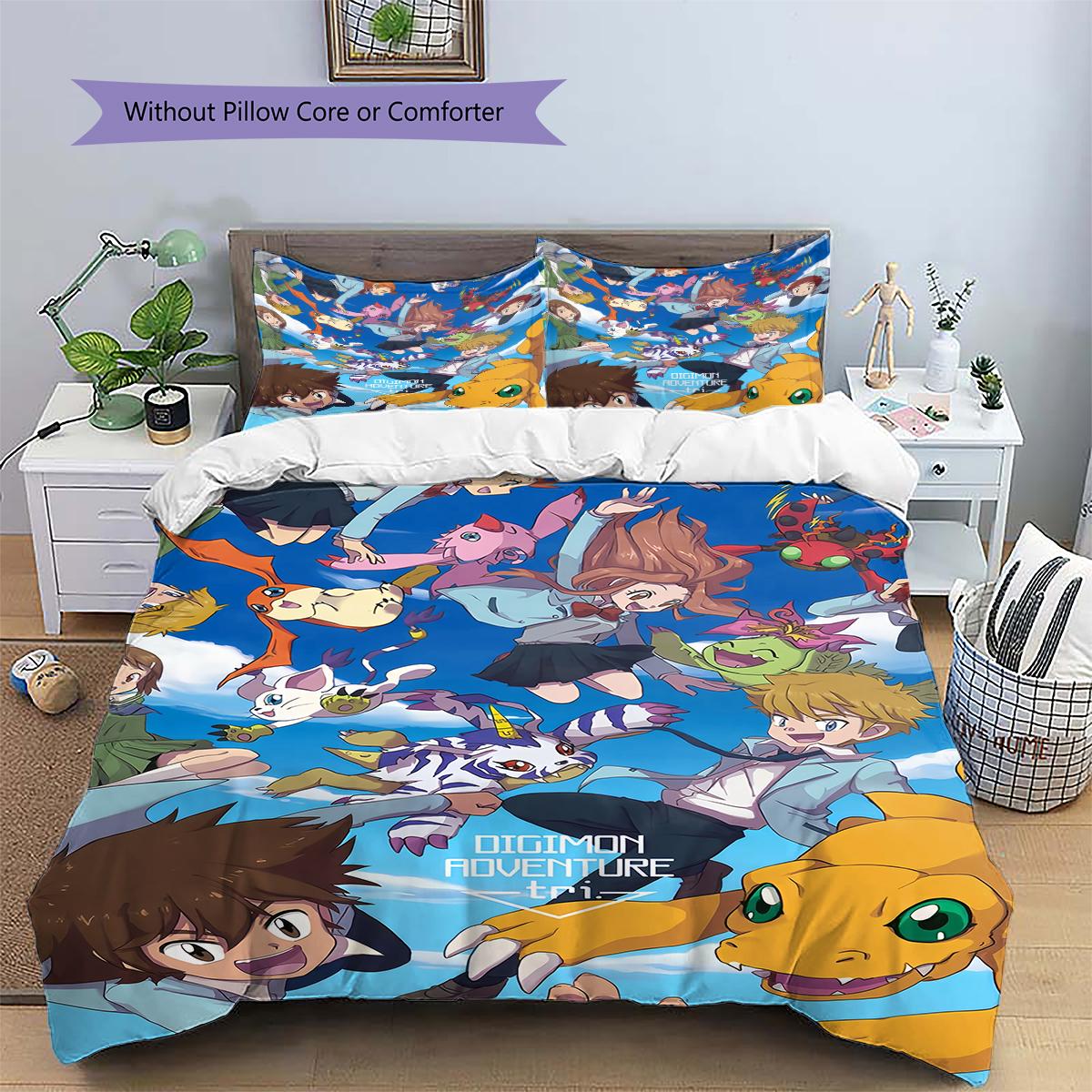 Digimon Friendship Theme Duvet Cover & Pillowcases, Digimon Fan Bedroom Bedding, Perfect Gift.chl 135x200cm