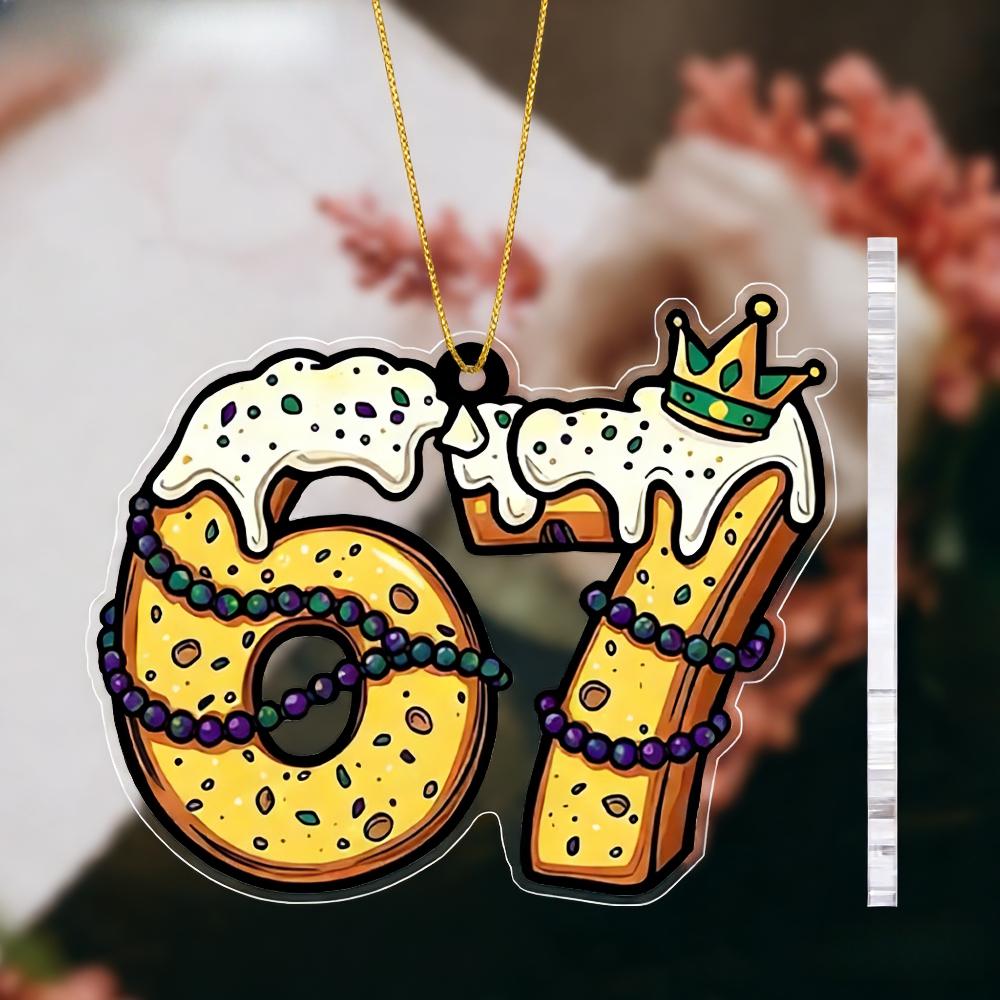 Acrylic Mardi Gras Hanging Ornament | Charming Pendants, Drops & Finials with Number 67 Shaped - Ideal Carnival Gift for Friend & Family 