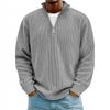 Men's Corduroy Long Sleeve Polo Sweatshirt Stand Collar Zip Neck Vintage Casual Top