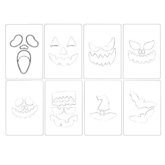 8 Pcs Halloween Pumpkin Face Stencils for Crafts Reusable Acrylic Drawing Template for DIY Pumpkin Carving Wood Wall Art Decor