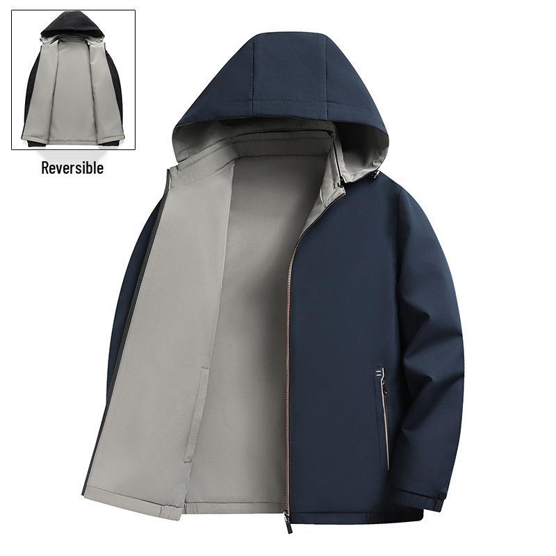 

Men s Spring/Autumn Reversible Hooded Jacket - Lightweight Business Casual Outerwear for Middle-Aged and Elderly Dads 195 (Weight 170-195 jin)