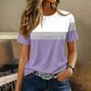 Dames Casual Pullover Korte Mouw T-shirt Kleurblok Bedrukt Top Ronde Hals Lichtgewicht Zachte Stof