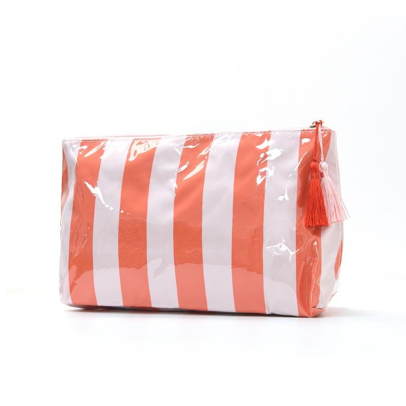Cross-border Striped Cosmetic Bag High-value Large-capacity Cosmetic Storage Bag Contrasting Color Travel Portable Cosmetic Bag