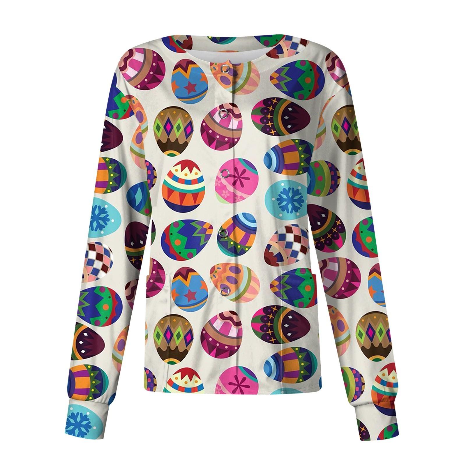 

Женские повседневные модные однобортные топы для медсестер с воротником-стойкой и пасхальным принтом XXL разноцветный