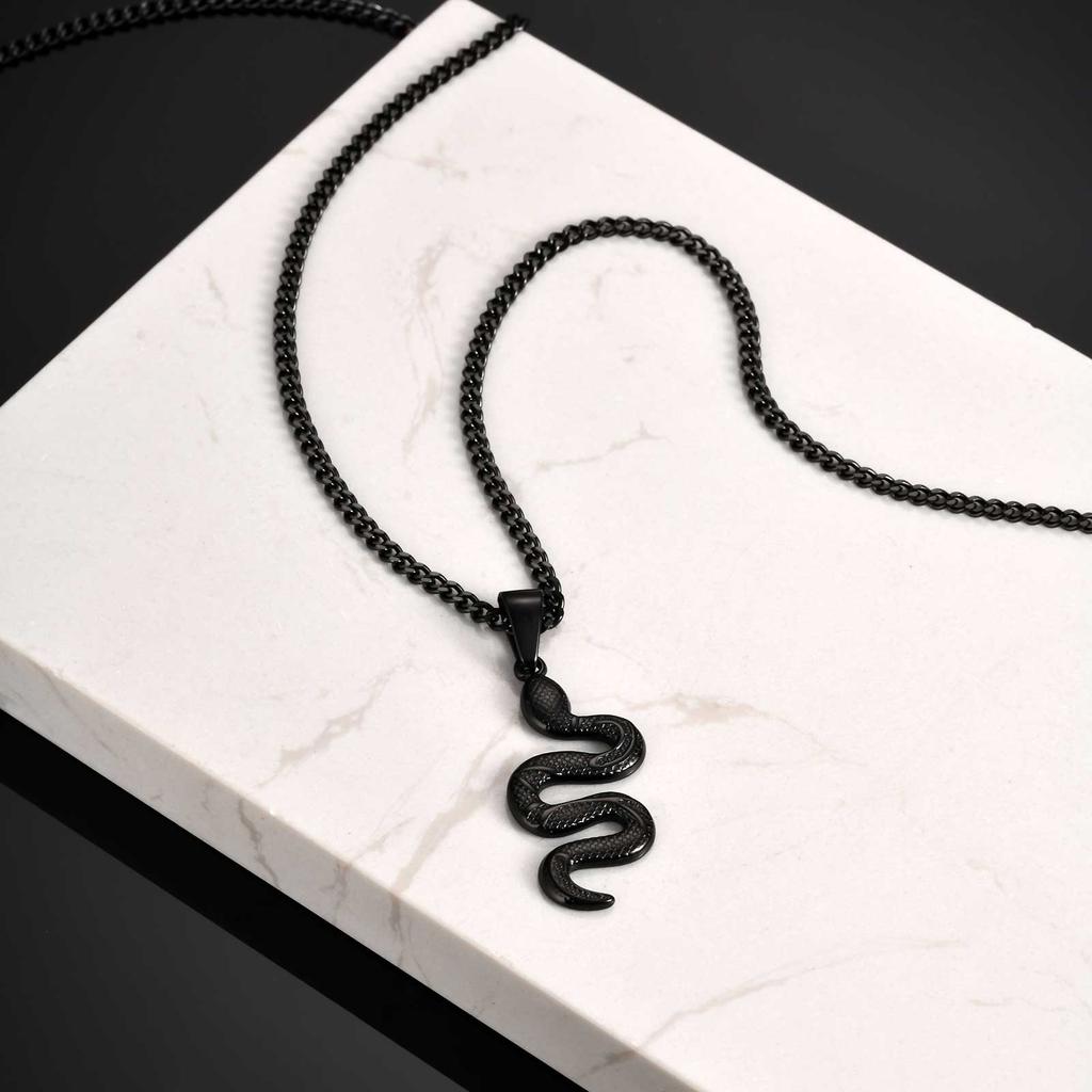 Colar Pingente de Cobra em Aço Inoxidável Personalizado para Mulheres, Pingente de Animal Cor Preto/Prata/Dourado, Joia Punk da Moda