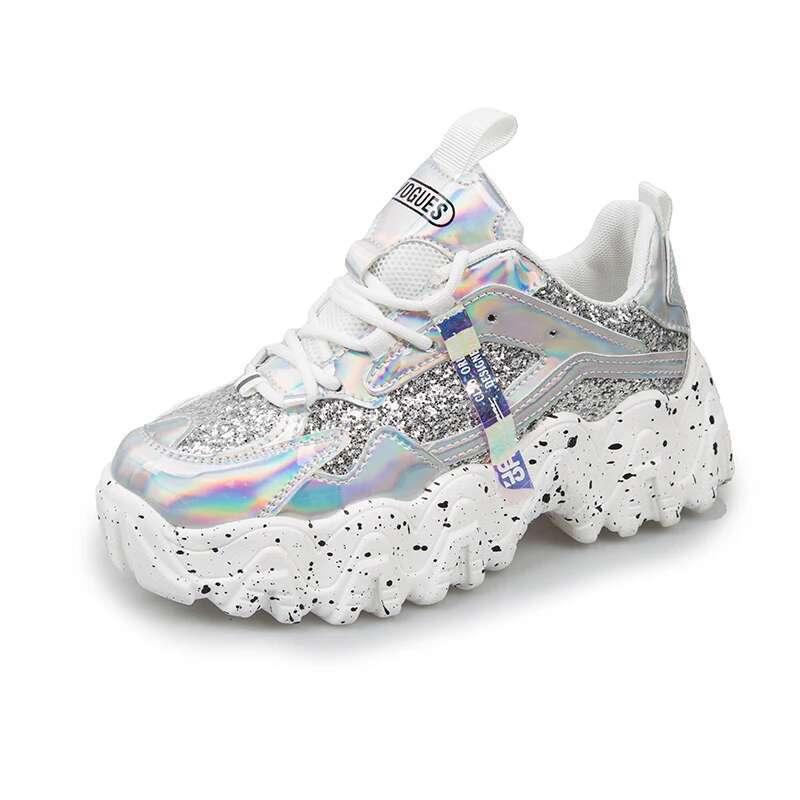 Shoes Sneakers Women Spring New 2025 Fashion Sequined Cloth Bling Breathable Round Toe Leisure Chunky Women Shoes Tenis Feminino