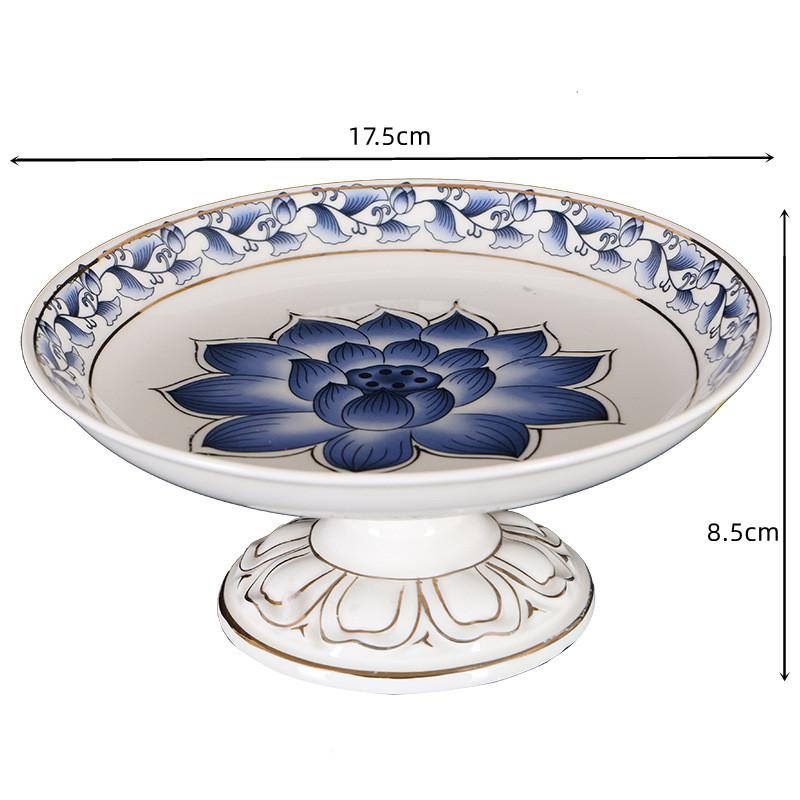 Buddhist Utensils and Supplies Ceramic Fruit Plate Blue and White Porcelain Fruit Plate Buddha Front Offering Tray