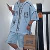 Sommer Elegant Mode Harajuku Slim Fit Herrenkleidung Locker Lässig Alles Passend Sportliche Zerfetzte Kurzarme Zweiteiliges Set