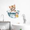 Cute Cartoon Cat Taking a Shower Bathroom Toilet Waterproof Wall Stickers, Self-Adhesive Decor for Home Decoration