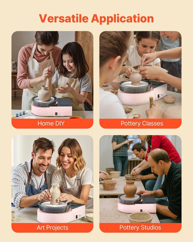 Mini Pottery Wheel Electric Clay Wheel for Kids and Adults 158 Mm Pink