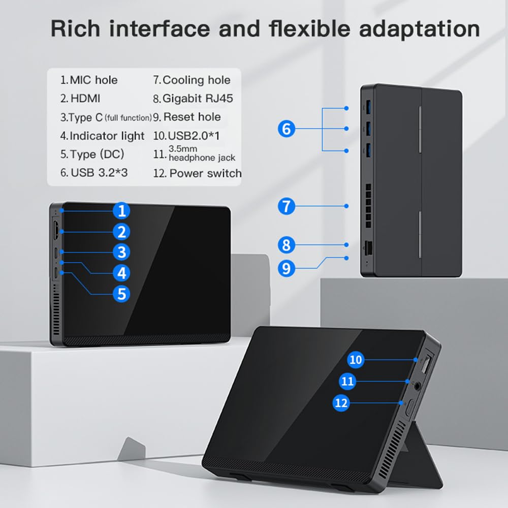 SZBOX Mini PC Stick Small Touchscreen Tablet Intel Alder Lake N200 To Windows 16GB 512GB 3400mAh USB 4K Dual WiFi BT RJ45 PC, PC, 7-inch 2-in-1 PC,