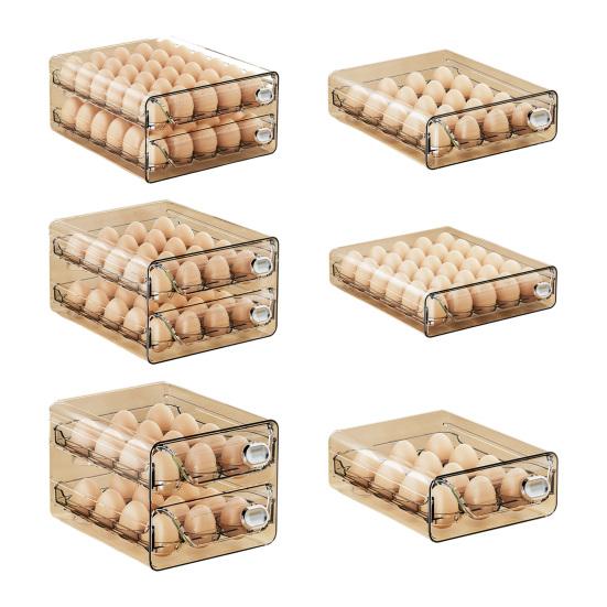 Egg Storage Box Transparent Space Saving Egg Container with Individual Slots Smooth Sliding Drawer Egg Holder for Kitchen Refrigerator