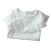 Girls' White Peter Pan Collar Long Sleeve Cotton T-Shirt for Spring/Autumn