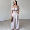 2024 Summer Off-Shoulder Crop Top & Wide-Leg Pants Set