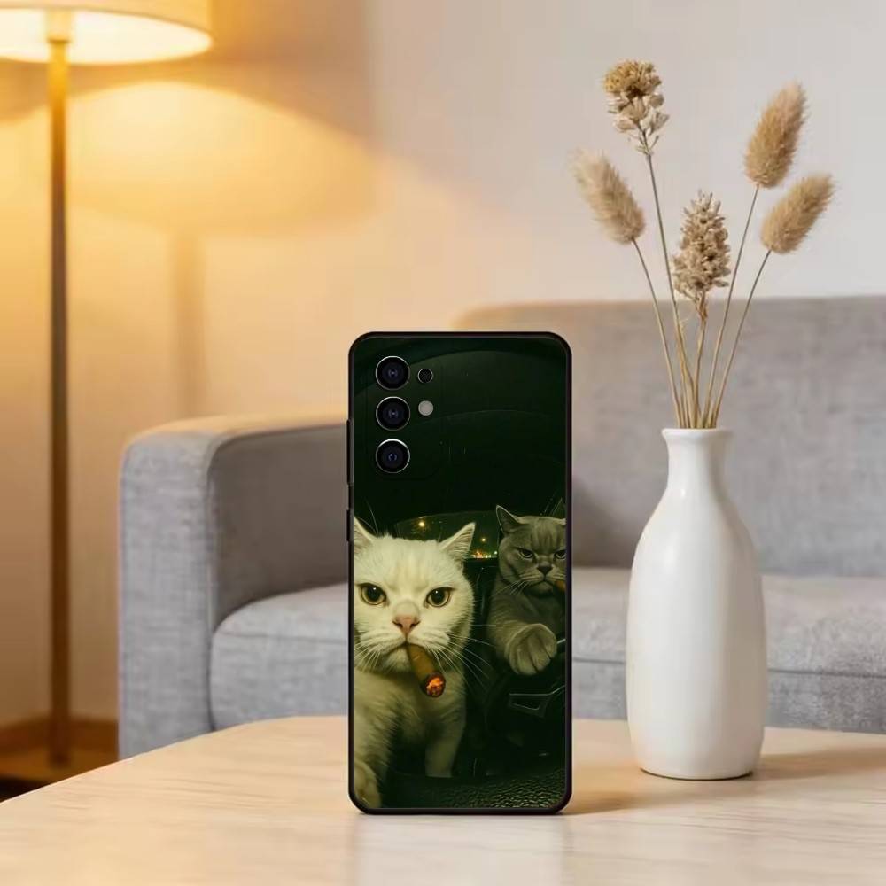 Cool cat Phone Case Black Silicone Soft For Samsung S25,S24,S21,S22,S23,S30,Ultra,S20,Plus,Fe,Lite