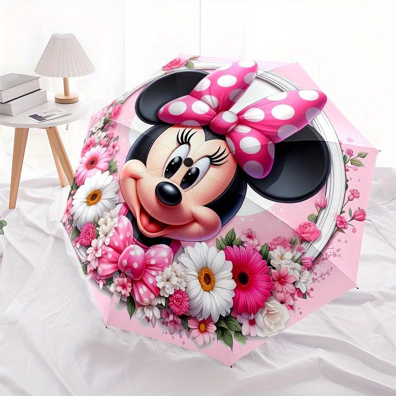 

Disney Minnie Mouse,Floral Frame,Pink Background Manual Opening and Closing Umbrella, 8-Rib Reinforced Folding Design, Lightweight