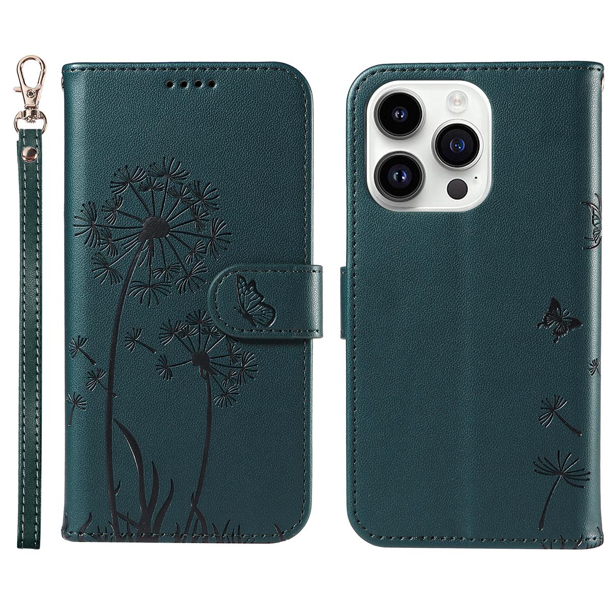 

For iPhone 14 Pro Leather Case Wallet Phone Cover Dandelion Imprint D