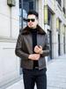 Men's Winter Casual Lapel Leather Jacket with Plus Velvet, Suitable for Middle-aged and Elderly.