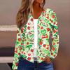 Women's Fashion Christmas Print Casual Zip-Up Long-Sleeved Hooded Jacket