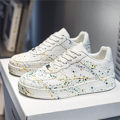 Tênis Casual Sapatos de Couro Skate Biqueira Redonda Moda Sapatos Casuais Masculinos Macios e Confortáveis Sapatos Antiderrapantes Splash-ink