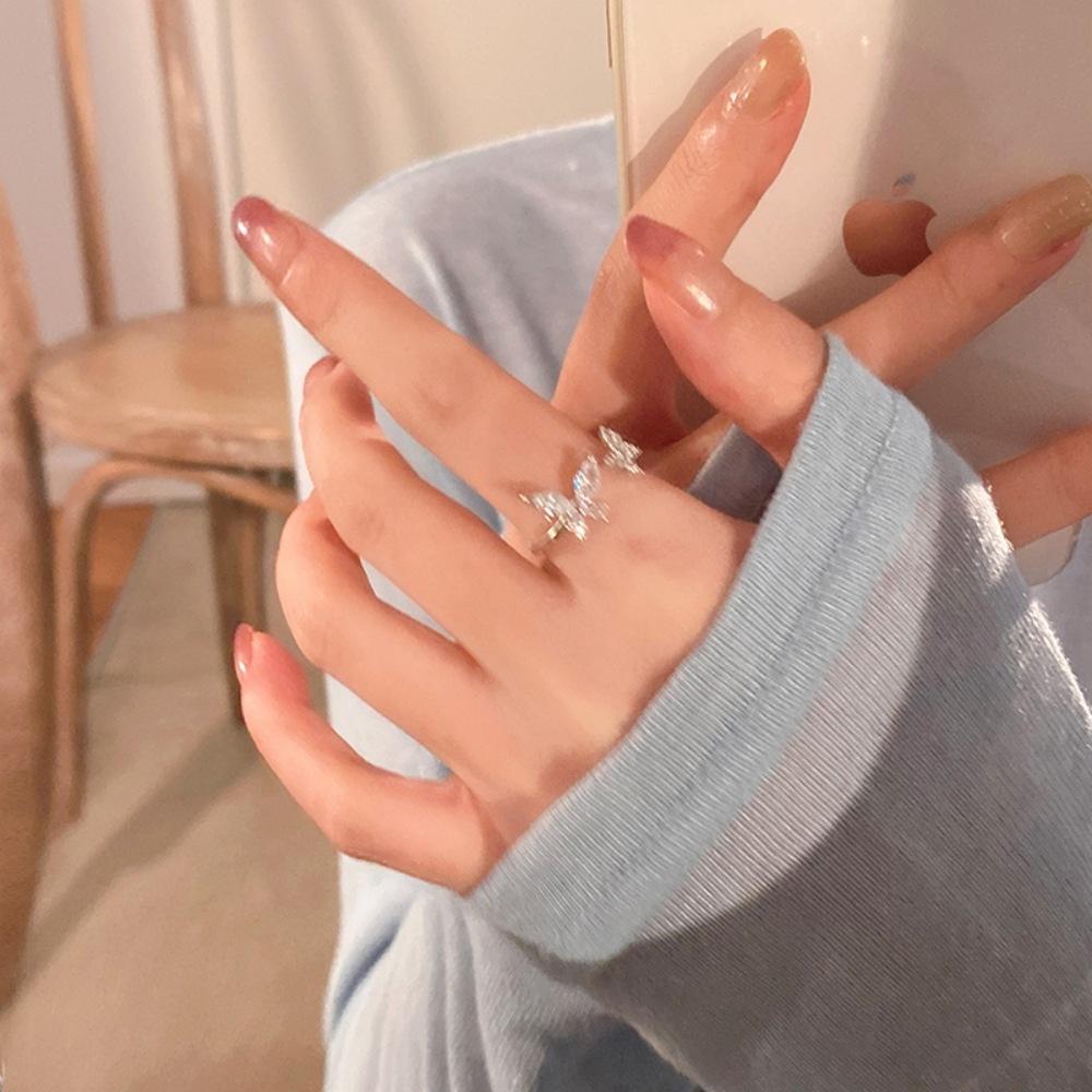 Over 120 Styles Korean style zircon diamond ring women's 925 sterling silver spring and summer niche light luxury high-end index finger ring open ring