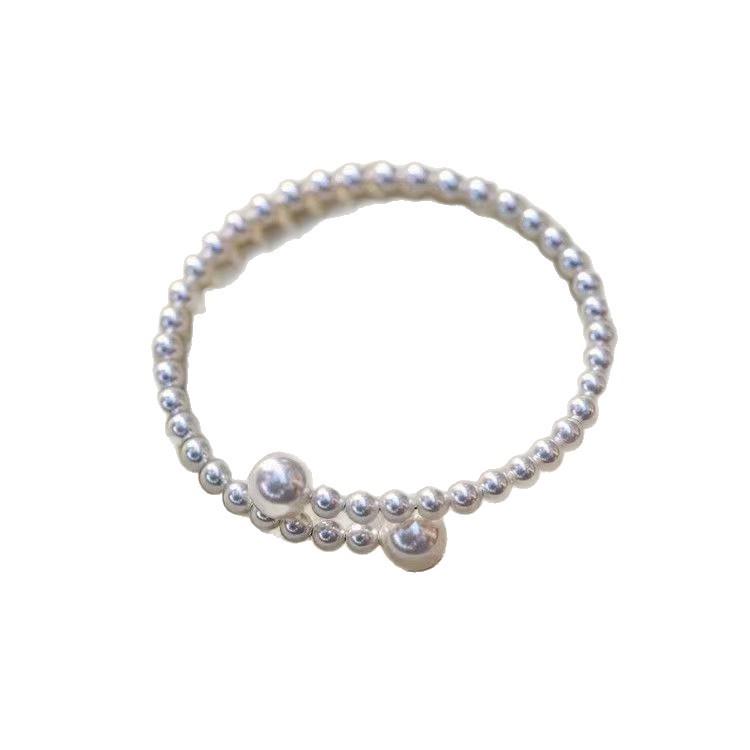 Glass Pearl Beaded Bracelet: Elegant, Adjustable, Light Luxury Fashion Jewelry with Elastic Fit