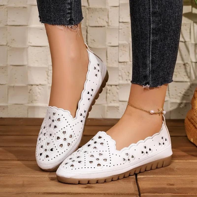 2025 Fashion Ladies Shoes Shallow Women's Flats New Casual Hollow Out Light Soft Bottom Comfortable Non-Slip Flat Low Heels