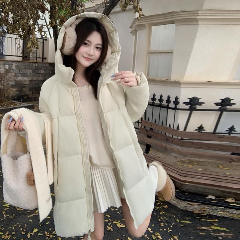 

New Cloud Puff Hooded Turtle Back Cotton Clothing Women s Medium and Long Thickened Casual Winter Loose Bread Clothing S белый