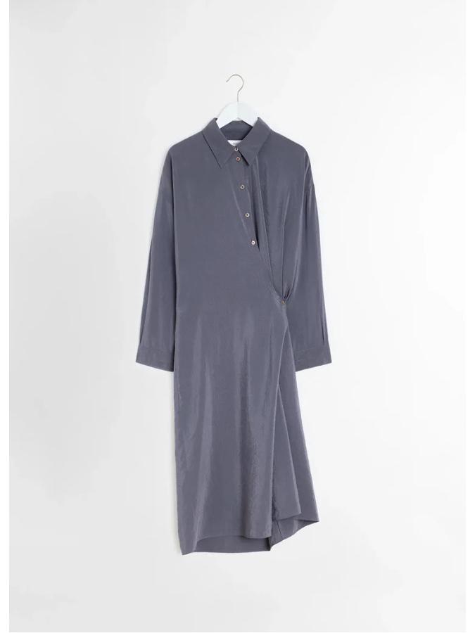 

Current Lemire Spring Arrival Loose Lapel Diagonal Button Long Sleeve Shirt Dress for Women Size 36