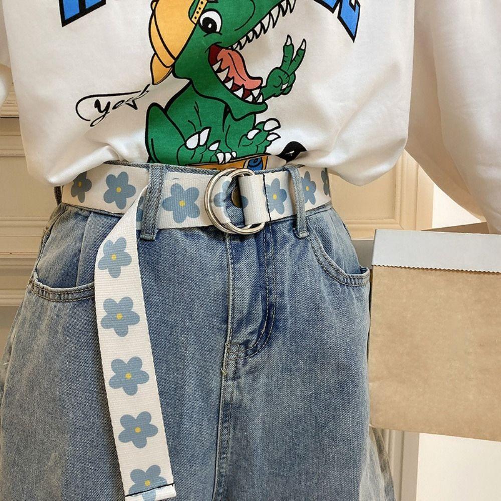 Luxury Trendy Design Nylon Braided Belt Blue Flower Jeans Waistband Casual Canvas Strap