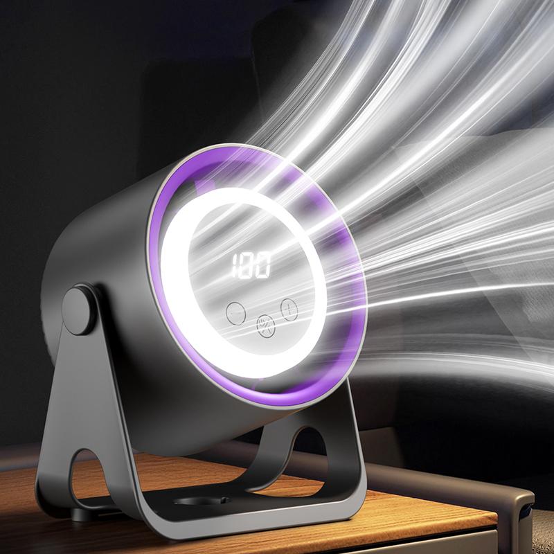 USB Desktop Fan with 100 Speed Digital and Battery Display, Silent Desktop Fan with Multi-directional Rotation and Night Light