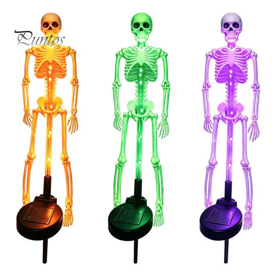 Automatic Dusk to Dawn Lamps Solar Skeleton Garden Stake Light, Halloween 3D Glowing Skull Yard Haunted House Landscape Lighting Decor with