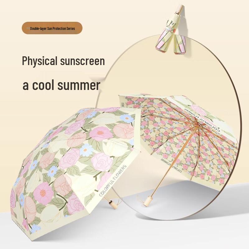 MAYDU Double-Layer UV Protection Folding Sun & Rain Umbrella